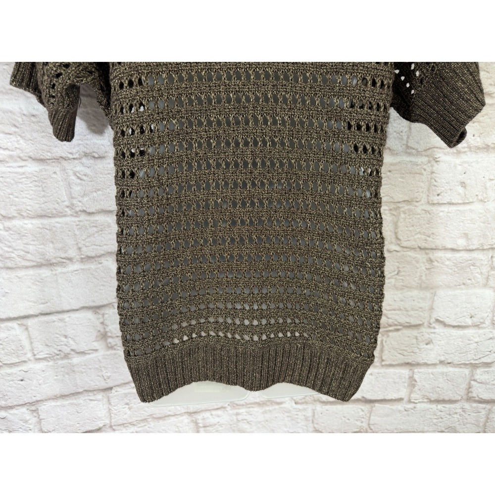 CHICOS 1 M Bronze Metallic Open‎ Knit Crochet Chunky Knit Dolman Sleeve Sweater - Picture 9 of 10